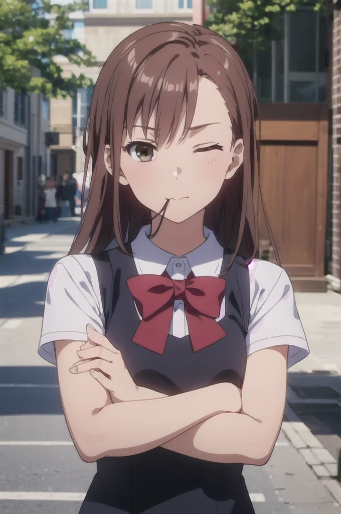 (((Pixel Perfect, Perfect in every detail))), alone, One girl, Mikoto rose., tokiwadai , bow, View your viewers, Arms crossed, Mouth closed, Upper Body