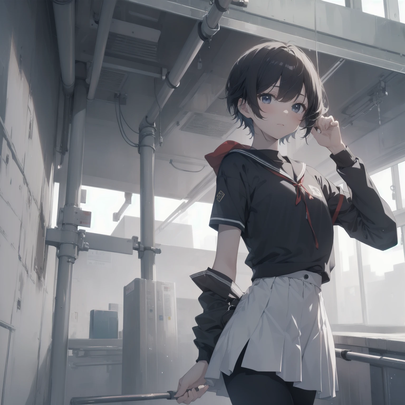 ultra-absurdres-Top quality by artist God, ultra-detailed, high resolution, anime moe artstyle, best anime 8k konachan wallpaper, pixiv contest winner, pool:2810, perfect anatomy,break, 1girl, (Please draw a girl walking sleepily to school alone. )break,(Solo,little female, 13-year-old:1.3),Full limbs, complete fingers,a junior high school student, (very short hair), short cut, flat chest, , small butt, small black eyes, beautiful detailed eyes, well-proportioned iris and pupils, expressive eyes, highres detailed hair, soft expression, salor school_uniform, sailor collar, serahuku, bow, pleated skirt,(Detailed Lighting), (Detailed background), in the School commute route. break,super detailed skin, Best cinematic lighting powered by famous artist, 8k,beauty illustration,photoshop_(medium),very aesthetic,break,((artist:wa_(genryusui) )), artist:clamp ,artist:carnelian ,artist:kantoku ,