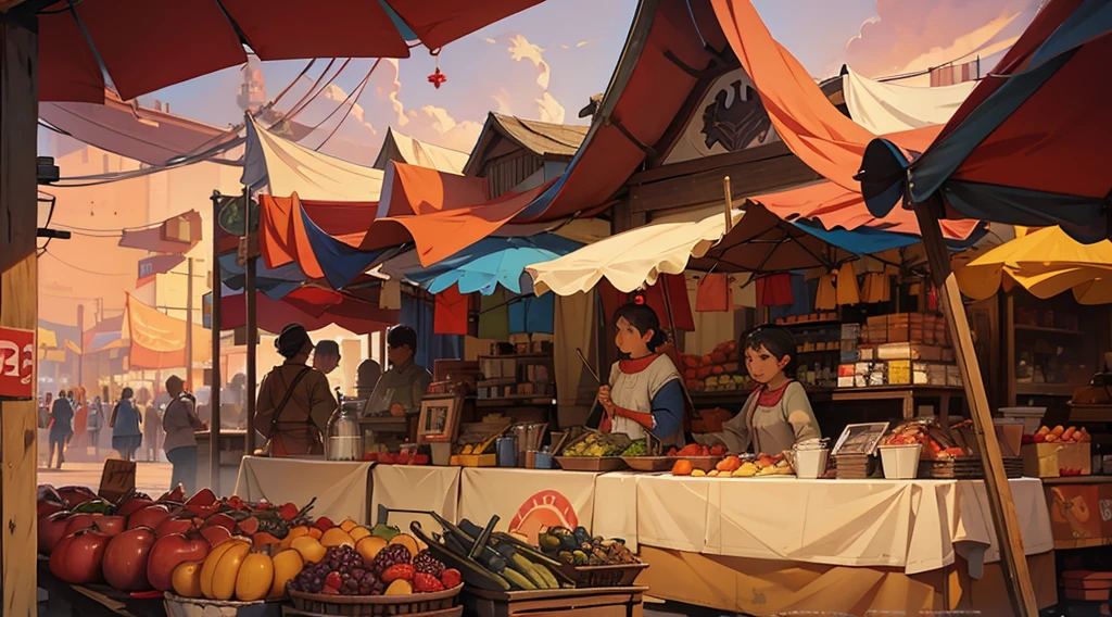 market, market stalls, market tents, umbrella above sold goods, (umbrella),
