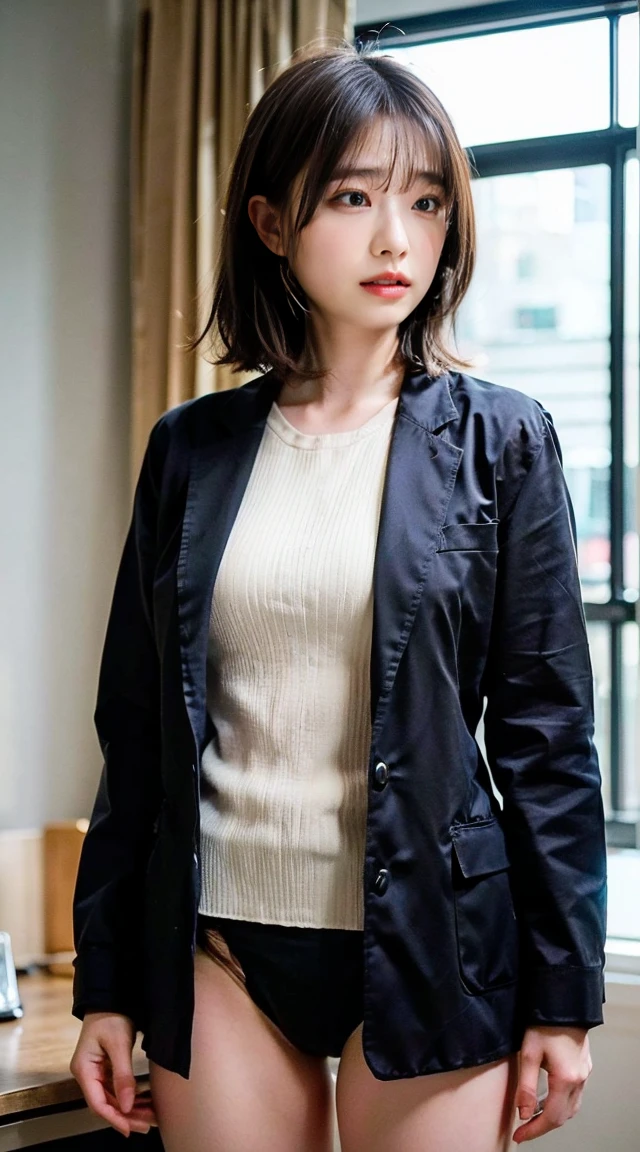 8K, RAW Portrait (Japanese women),masterpiece、Photorealistic:1.2、Realistic, Ultra-high resolution, Highest quality, Real Life Photos ,( in the evening :1.1), ((((1 female:1.5)))), (((Two girls showing off their panties In the room)))、(Cute face:1.3)、Japanese women,((office lady))、((本物のoffice lady))、((business art:1.6))、 Short Hairstyles,Slender body,、In the room、 、big, beautiful, beautiful目, Black Hair,(Written boundary depth:1.3)、 ((Dark brown eyes:1.2))、(Realistic skin texture:1.3)、(Immersive atmosphere:0.8、Chiaroscuro:1.2) 、(Look Viewer:1.4)、((Embarrassed look:1.4))、((Red cheeks:1.3))、((From belowの天井:1.2))、(smile:0.7)、((She&#39;s wearing tiny white silk panties))、((Panty shot))、((A woman rolling up her skirt))、((From below:1.48))、((Crotch close-up:1.52))、((Pictures that emphasize pussy))、the most beautiful woman in the world、the most beautiful woman in the world、((Spread your legs out to the side:1.4))、
