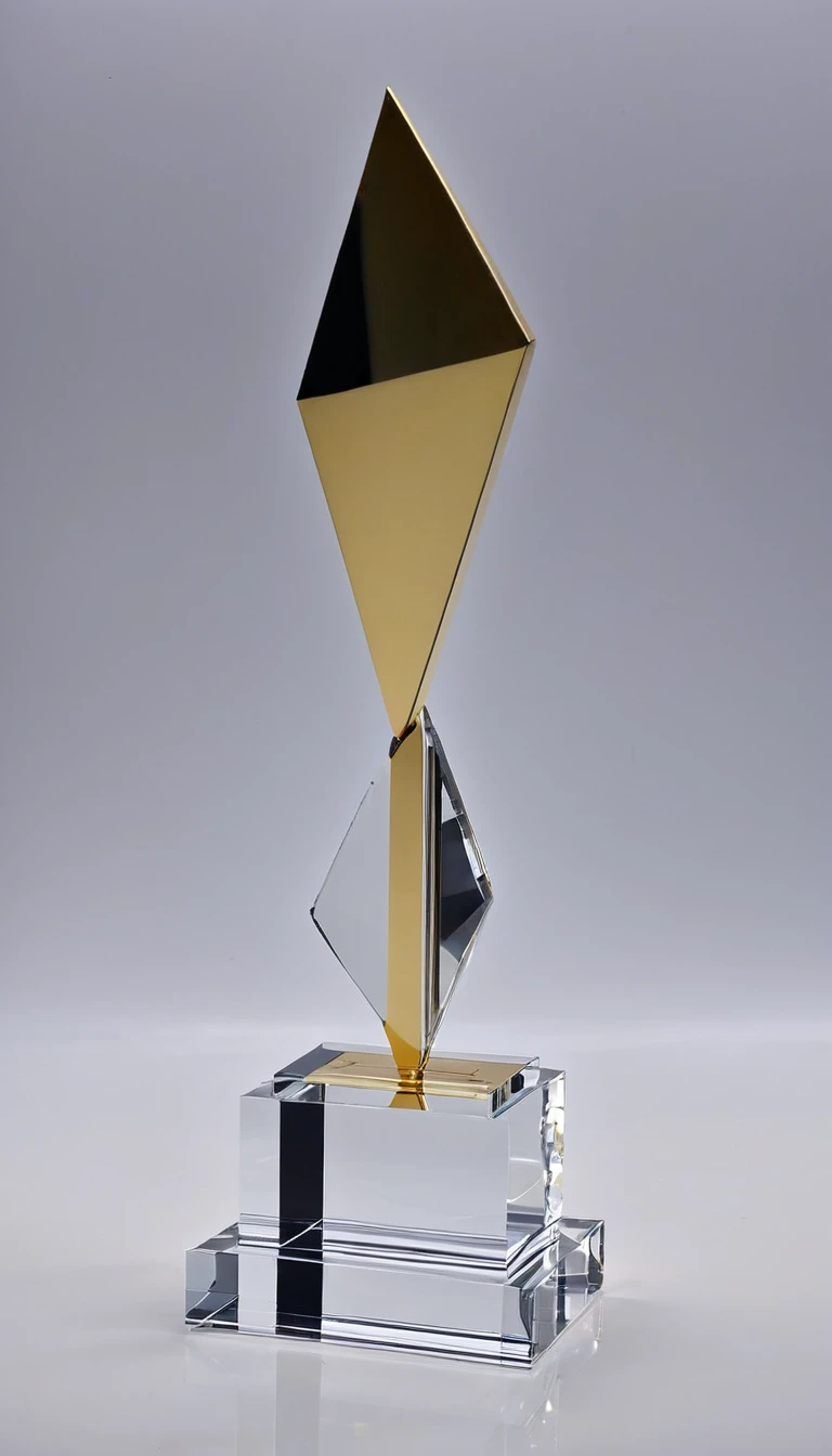 A cool trophy;Golden metal trophy,Crystal acrylic base;Front view。Simplicity,cuboid,Square column,cube,BRICS。