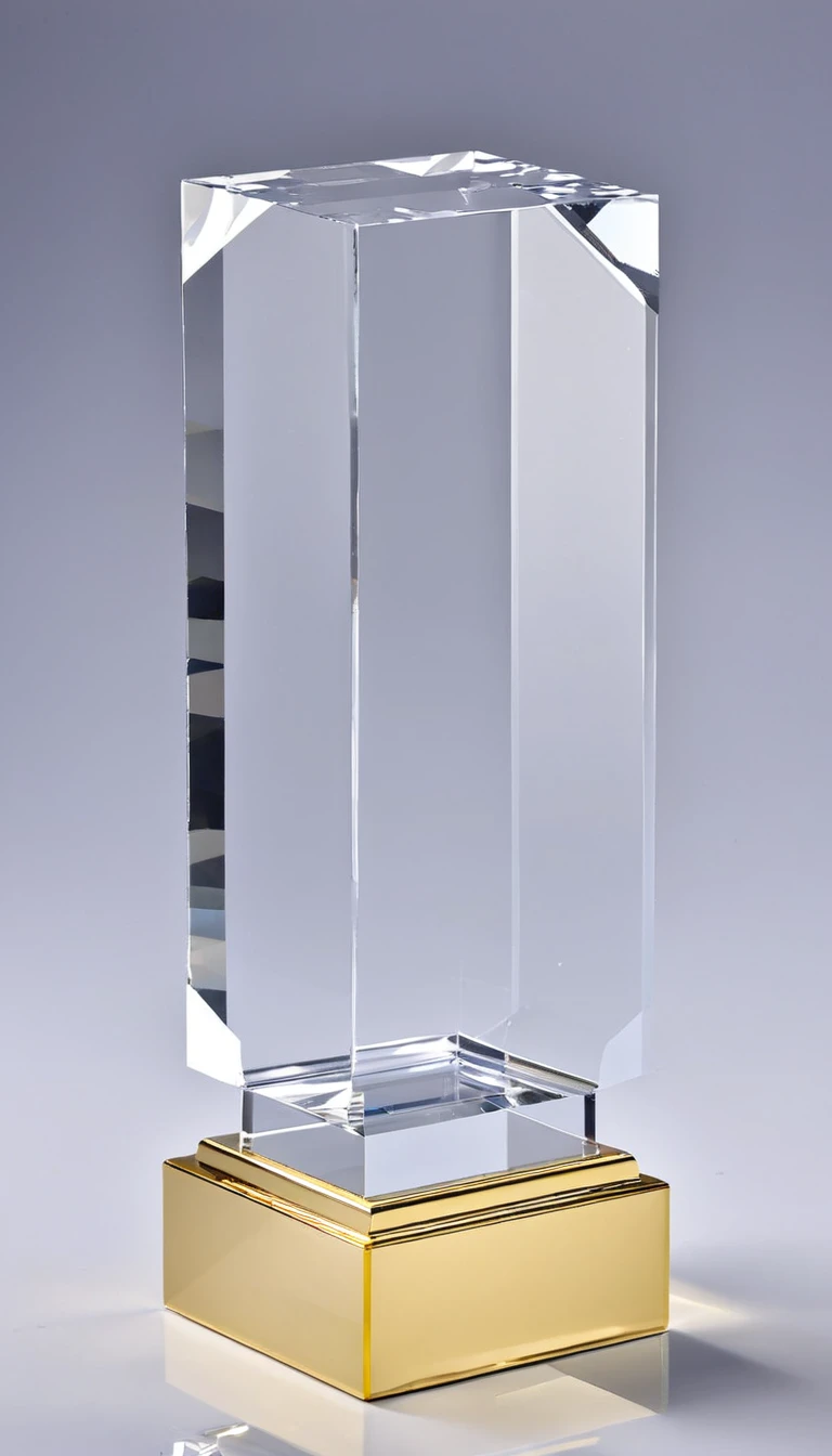 A cool trophy;Golden metal trophy,Crystal acrylic base;Front view。Simplicity,cuboid,Square column,cube,BRICS。