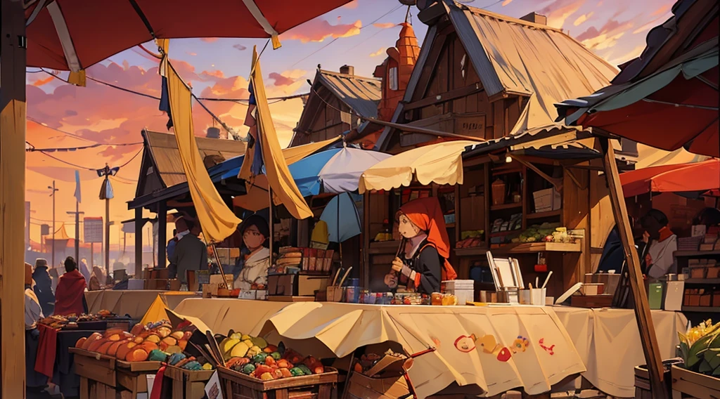 market, market stalls, market tents, umbrella above sold goods, (umbrella),