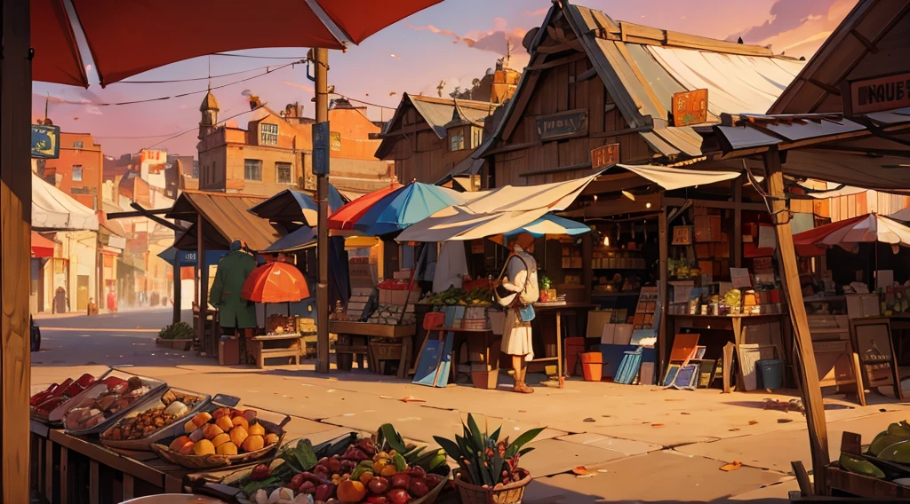 market, market stalls, market tents, umbrella above sold goods, (umbrella),