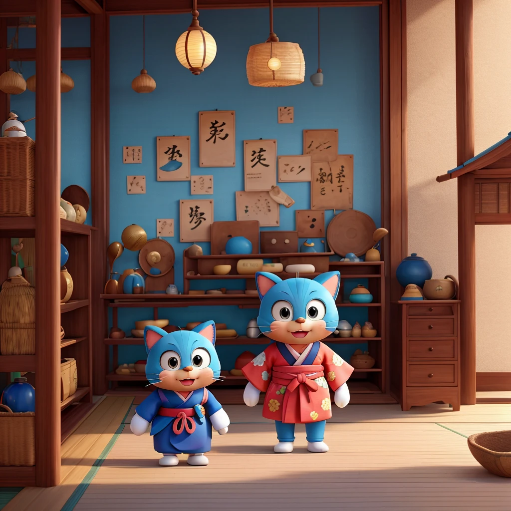 A Doraemon-like character wearing a kimono