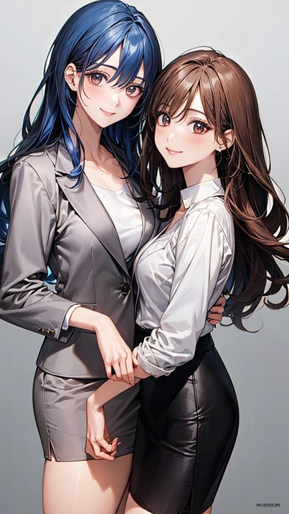 ((Highest quality)), ((High resolution)), ((masterpiece)), (detailed), 
View your viewers, Written boundary depth, Anatomically correct, １Mature woman in person, Perfect Face, Cute and symmetrical face, Shiny skin, 
(Medium Hair, Blue Hair), Hair between the eyes, Chestnut brown eyes, Long eyelashes, (:0.9), 
Beautiful Hair, Beautiful Face, Beautiful details, Beautiful clavicle, Beautiful body, Beautiful breasts, Be thighs, Beautiful legs,
(Suit jacket, Shiny shirt, Pencil Skirt), News Program Background, (Cute Smile), 