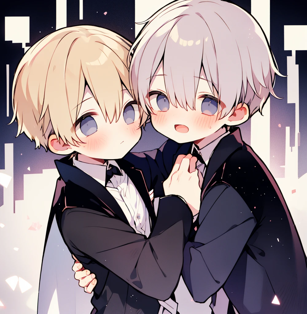 2boys pastel colors gradient flat chest hug yaoi gay boys love gothic rose blonde silver hair gray eyes black eyes smile open mouth