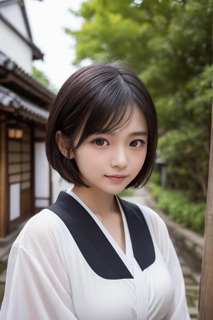 (1 Girl )、(Beautiful Japanese、18years old,round face、Refreshing、clear、seems kind、stylish、Pitiful、cute like an angel、cute、black eyes、,actress,Almond-shaped eyes,Translucent white skin、Beautiful skin), Japan human face , (((Beautiful breasts:0.4))),(((soft breasts))),(very cute),(Black hair),(short cut hair),(enchanting eyes),(highlight on eyes:1.2)、(8K、Live shooting、highest quality、masterpiece:1.2、optimal lighting)、((masterpiece)),(Photo taken by a professional photographer),(real、photo real:1.4),BREAK,{ (eranese kimono),(yukata)},(cheeks are red:1.3), BREAK, BREAK,Face shot:1.3、 face close-up,Looking at viewer、From above,happy,Lonely face,,Japanese countryside shrine,night:1.4、Japanese countryside,、lantern、Japanese Festivals、people々、Opening a store