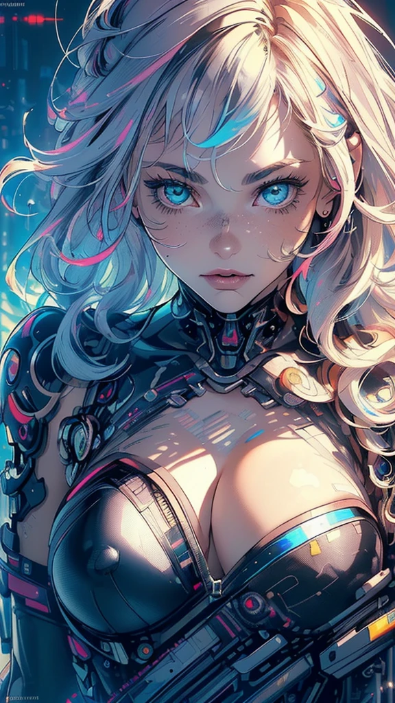 (((masterpiece, highest quality))),(((solo:1.2))),(((1girl:1.2))),32k wallpaper, very detailed,(((((portfolio))))),(((((Close-up))))),(((((bust up))))),((((((more various angle)))))),(((highlight))),(((((heterochromia))))),(((complete. detailed face))),((((Extremely talented)))),(((((most complicated machine))))),(((genius mechanic))),((Overall colorfully)),(((cyborg))),(((cleavage))),(((gradient eyes))),(((Provocative attitude))),(cyberpunk)