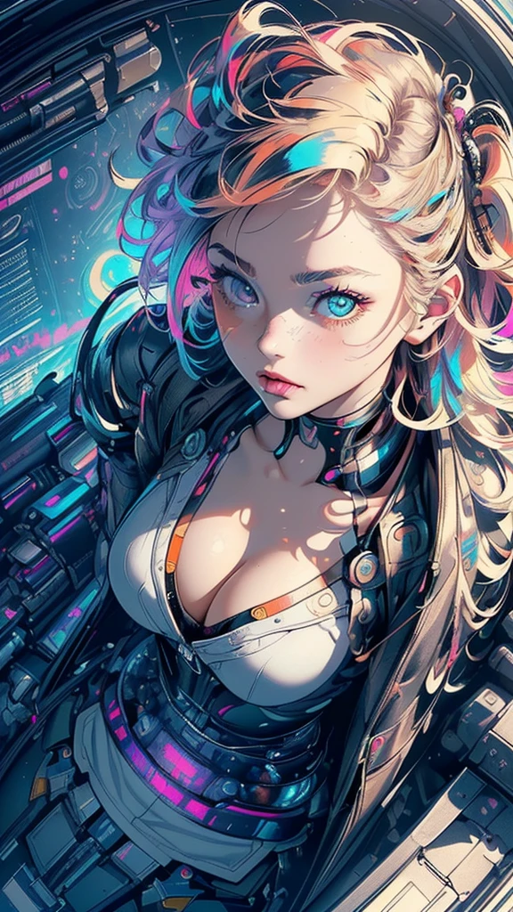 (((masterpiece, highest quality))),(((solo:1.2))),(((1girl:1.2))),32k wallpaper, very detailed,(((((portfolio))))),(((((Close-up))))),(((((bust up))))),((((((more various angle)))))),(((highlight))),(((((heterochromia))))),(((complete. detailed face))),((((Extremely talented)))),(((((most complicated machine))))),(((genius mechanic))),((Overall colorfully)),(((cyborg))),(((cleavage))),(((gradient eyes))),(((Provocative attitude))),(cyberpunk)