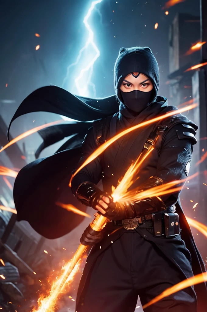 disaster々A ninja with a strong aura, facing forward, with only the upper body