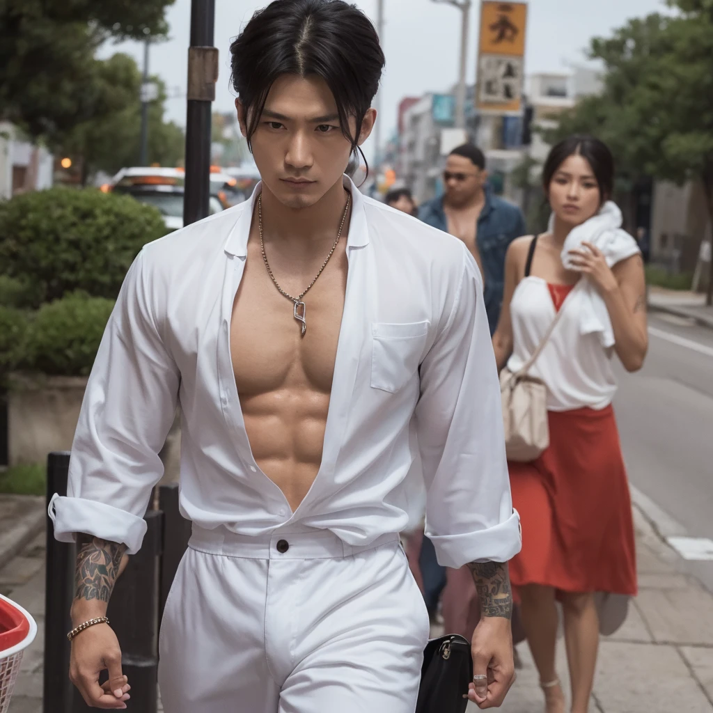 Yakuza with a bell around his neck
