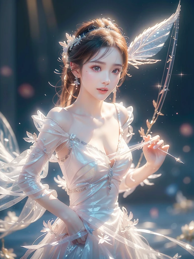 White Background、Professional Lighting、(((Professional Lighting 1.5)))、Translucent skin texture、Beautiful Skin、Beautiful Skin、、Off the shoulder、White Dress、(((See-through 1.2)))、fluttering feathers、Ecstasy of Musical Notes、(())、Face close-up