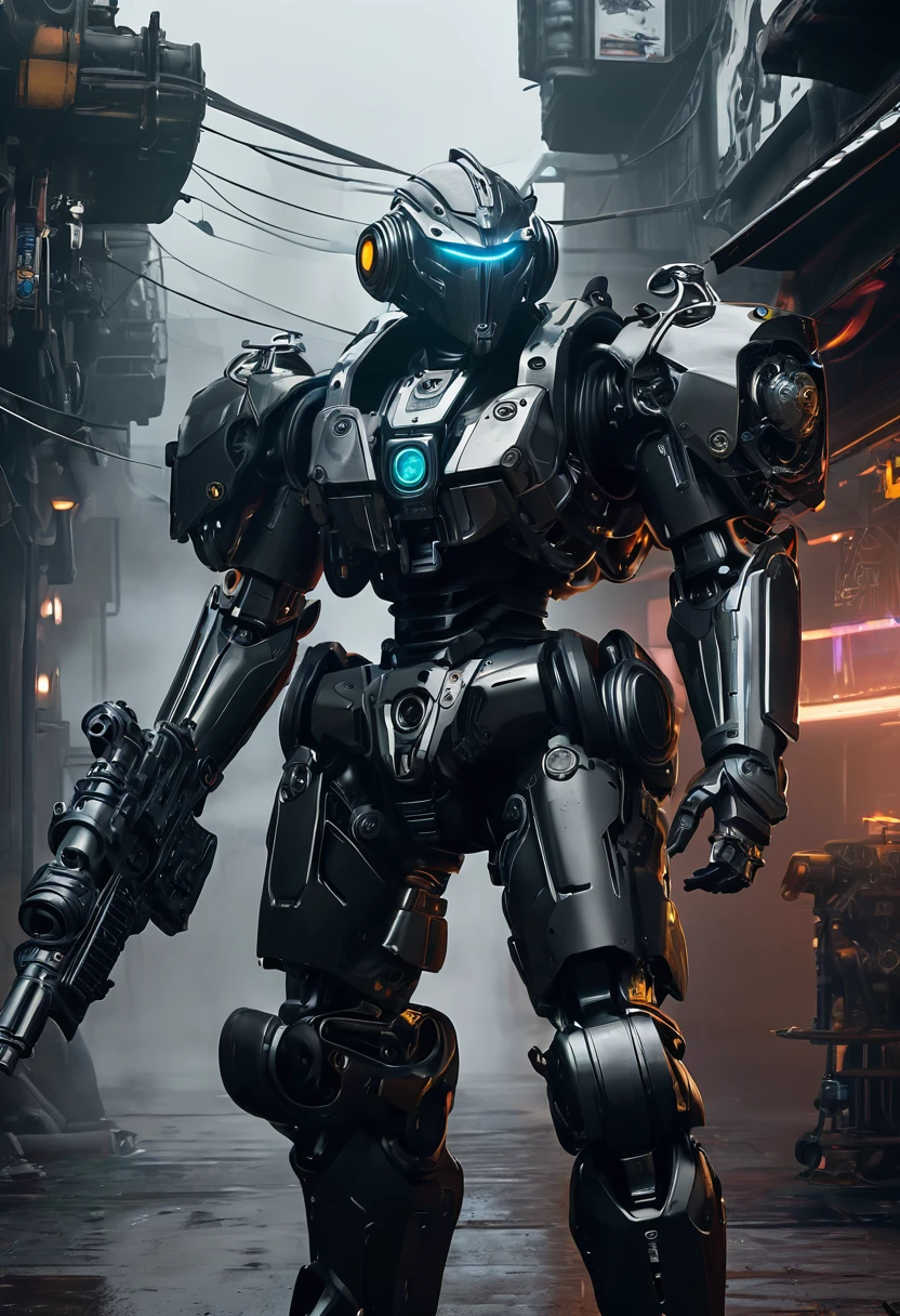 Dark fantasy, robotics, saberpack, cyberpunk, gun, engine,