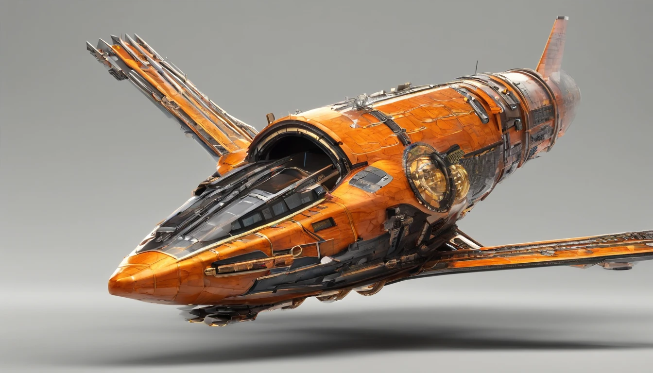 A unique metallic color of a bengal tiger starship in Gothic style, & the shape of a bengal tiger, Tim Burton & Mary Shelley's vision, flying by Saturn, cool 750k UHD unveiling every minute feature, from heavy artillery, intricately woven into the ship's backbone to the Bengal tiger's head is molded into the tip of the ship & riveting diodes, black & orange crystal diamond nacelles, in the rear.