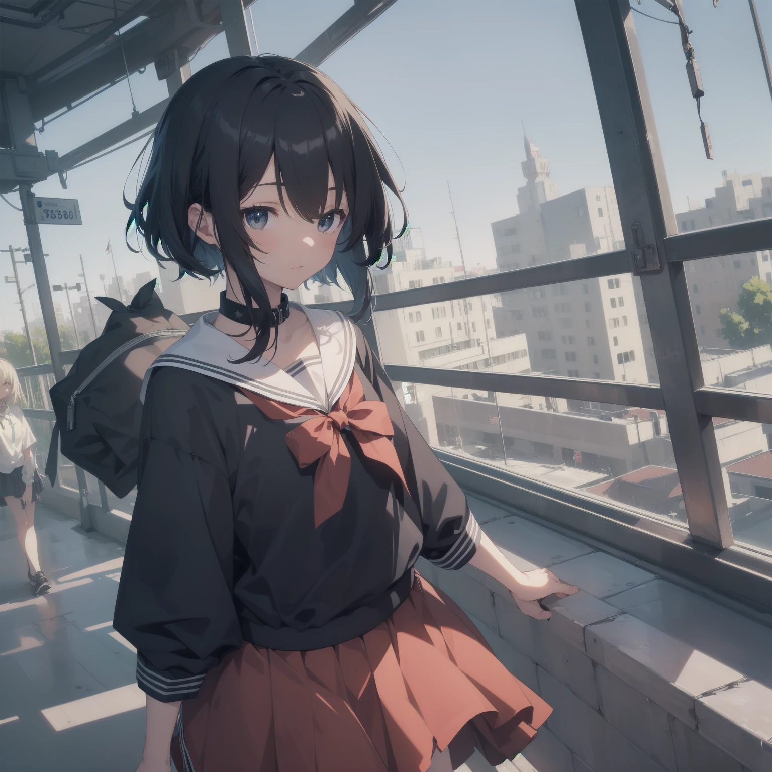 ultra-absurdres-Top quality by artist God, ultra-detailed, high resolution, anime moe artstyle, best anime 8k konachan wallpaper, pixiv contest winner, pool:2810, perfect anatomy,break, 1girl, (Please draw a girl walking sleepily to school alone. )break,(Solo,little female, 13-year-old:1.3),Full limbs, complete fingers,a junior high school student, (very short hair), short cut, flat chest, , small butt, small black eyes, beautiful detailed eyes, well-proportioned iris and pupils, expressive eyes, highres detailed hair, soft expression, salor school_uniform, sailor collar, serahuku, bow, pleated skirt,(Detailed Lighting), (Detailed background), in the School commute route. break,super detailed skin, Best cinematic lighting powered by famous artist, 8k,beauty illustration,photoshop_(medium),very aesthetic,break,((artist:wa_(genryusui) )), artist:clamp ,artist:carnelian ,artist:kantoku ,