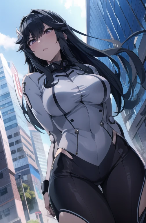 Girl posing in front of a city., cyberpunk oppai, anime rudo 8k, biomechanical OPPAI, best anime wallpaper 4k konachan, oppai, seductive anime girl, android heroine, naughty anime girl, female action anime girl, warhammer 40k, female cyberpunk anime girl