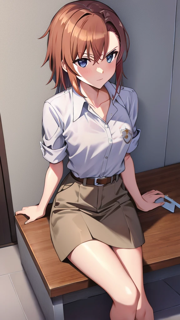Misaka Mikoto&#39;s Anime View, One girl, Teenage Girl, cute, alone, Chestnut Hair, hairpin,Brown eyes, Are standing, View your viewers,smile,,Anime Style, Student uniform＋＋　　mini skirt
