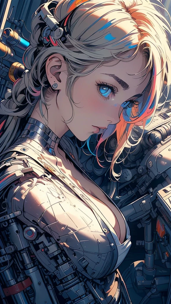 (((masterpiece, highest quality))),(((solo:1.2))),(((1girl:1.2))),32k wallpaper, very detailed,(((((portfolio))))),(((((Close-up))))),(((((bust up))))),((((((more various angle)))))),(((highlight))),((((heterochromia)))),(((complete. detailed face))),((((Extremely talented)))),(((((most complicated machine))))),(((genius mechanic))),((Overall colorfully)),(((cyborg))),(((cleavage)))