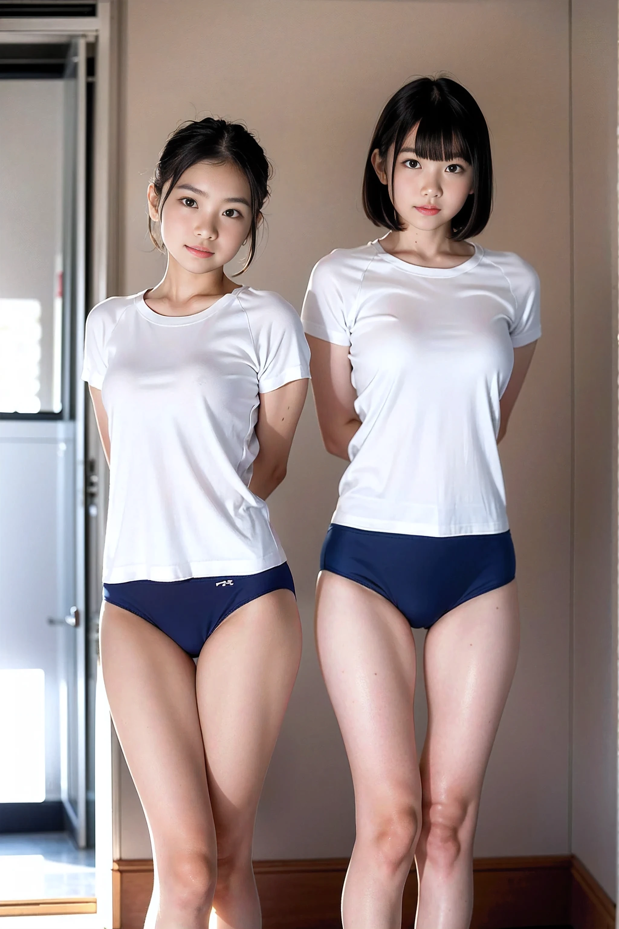 Two -yeld, Jnese elementar10 cm tall and small titsed, (Flat chest), are walking to school wearing Baby blue micro mini, Baby blue micro mini tank tops, ((The fabric is thin so it's see-through)), ((navel-baring)), ((love to show off their panties)), (Baby blue bra, The fabric is so thin that the shape of my nipples is clearly visible), (Baby blue panties, The fabric is so thin that you can clearly see the shape of my vagina through my panties), and {{{Walking to school with a randoseru))),
