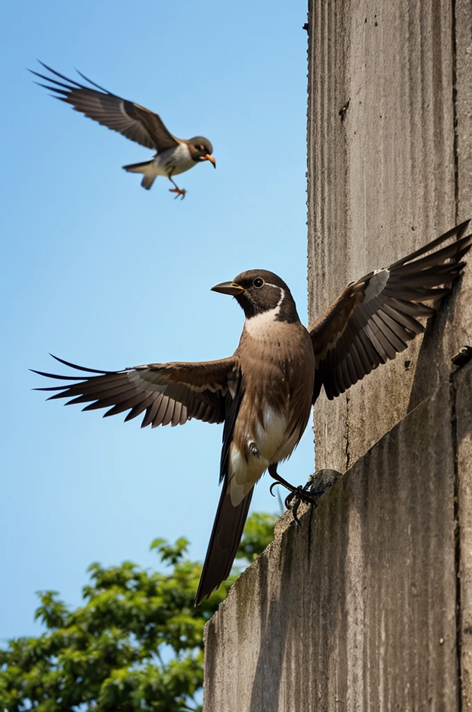 A bird that is afraid before flying into the sky