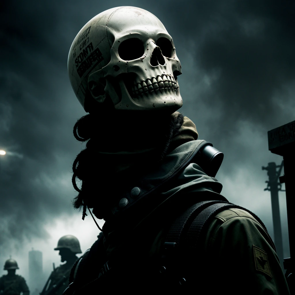 dystopia, horror, darkness, scull, corporations, soldiers