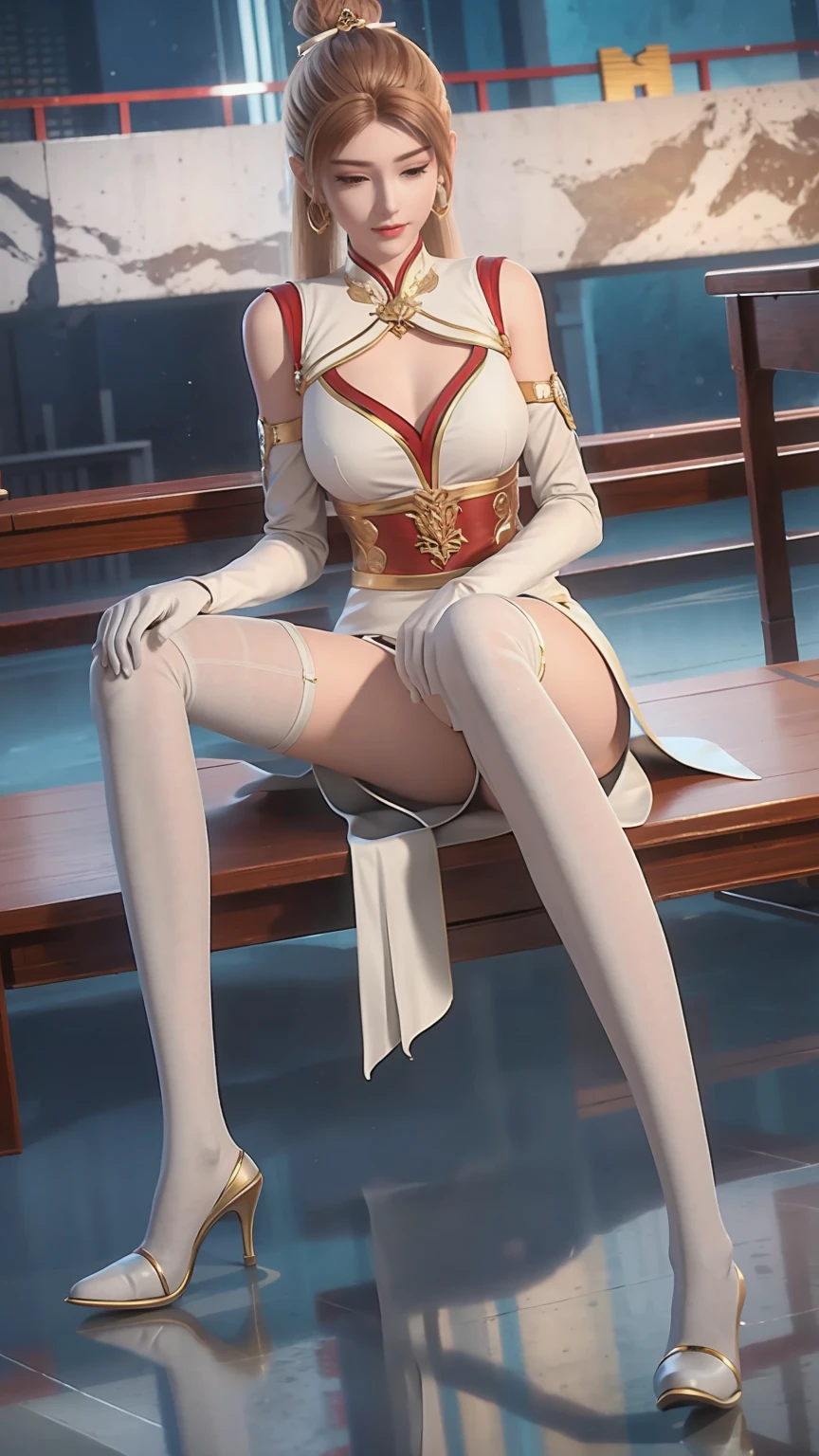 girl, young and beautiful, Tall and beautiful,bridge, White clothes, White_skirt,High heel,Lift your legs,Upper Body,  Anklets, barefoot, Jewelry, Solitary, Weaving, sleep, Black Hair, bracelet,((((Open your legs)))),(((Super thin legs))),
proportional,Surrealism,((White gloves)), A faint smile,