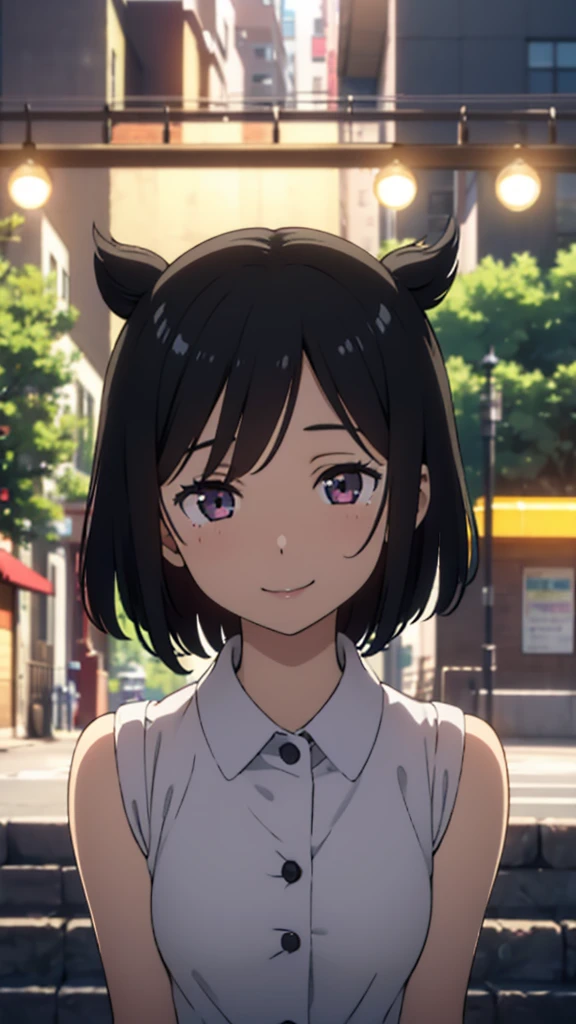 ((happy expression)), ((dropping eyes)),park background, middle breast, detailed face, highres, 1girl, 28yo, smile, good anatomy, soft focus, cinematic lighting, depth of field, long shot