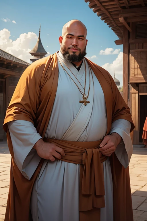 Easygoing A soft smile Big man Monk-like appearance