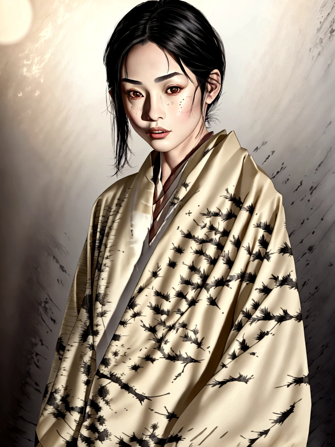 ((Top Quality, 8K, Masterpiece: 1.3)), Sharp Focus: 1.2, (Super Beautiful Face: 1.0), (Glossy Skin: 1.0), Realistic Photos, Black Hair, Realistic Pupils, Movie Lighting, Highly Detailed Eyes and Face, Movie Lighting,  (Cowboy Shot: 1.0),  (kimono, hakama, obi: 1.15),　(Korean Cute Actress), in nature, classic kimono,