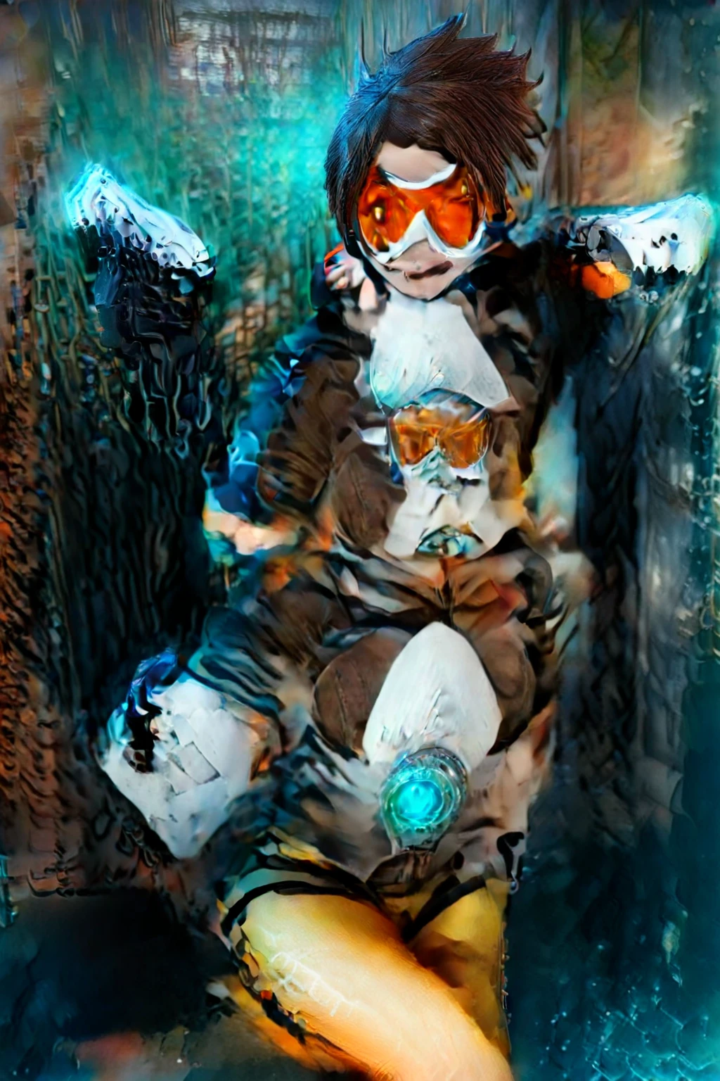 cinematic photo a woman with an orange glassmask holding guns in a futuristic cyberpunk background, neon lights, combat pose, Tracer1024, (8k uhd, masterpiece, best quality, high quality, absurdres, ultra-detailed), ((detailed hands)), easynegative, FastNegativeV2, ca21mv6-235, realistic eyes, ObsidianGold, perfecteyes, beautiful eyes, full body view