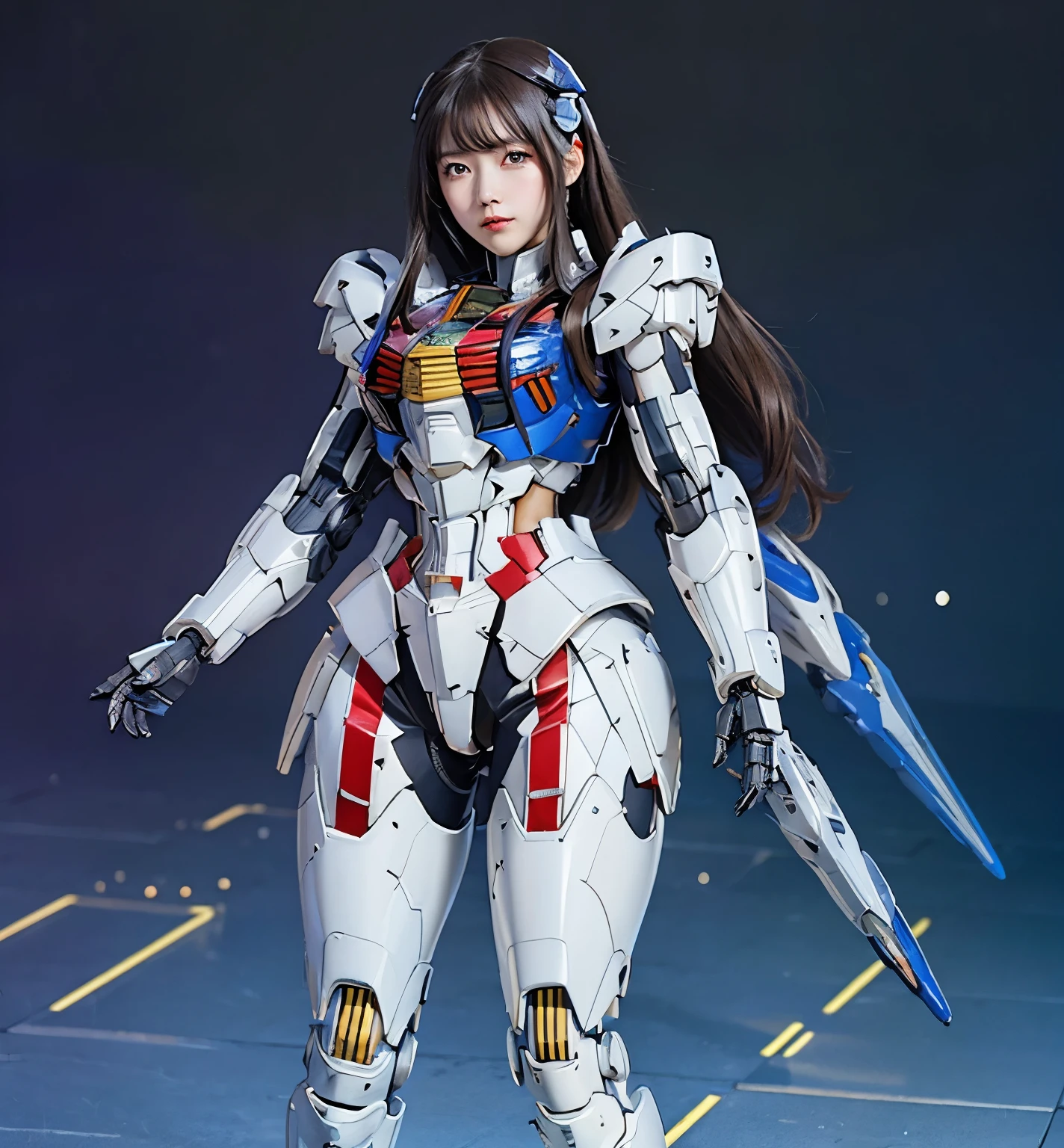 Textured skin, Super Detail, Attention to detail, high quality,high quality, High resolution, 1080p, hard disk, beautiful,(Gundam Aerial),Beautiful cyborg woman,Mecha Cyborg Girl,battle mode,Girl with a mechanical body,She wears a futuristic Gundam mecha,Full Body Shot