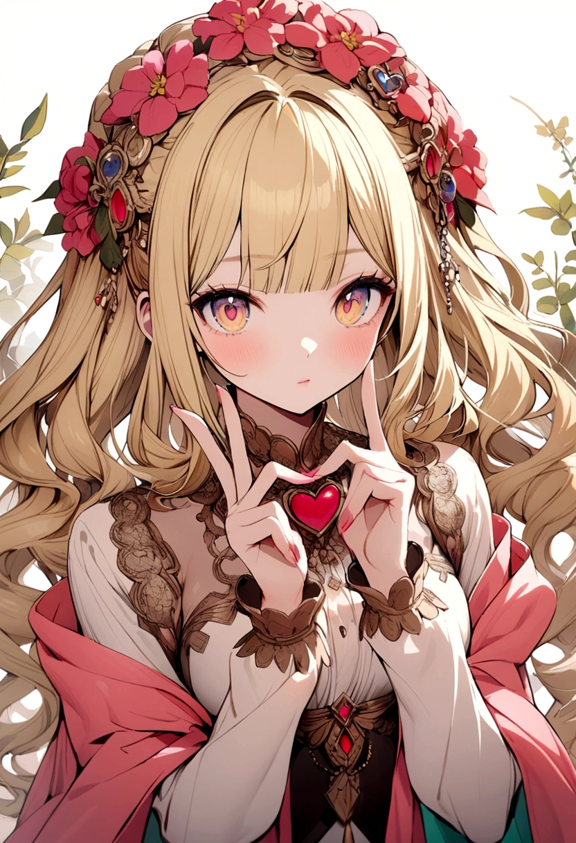 young blonde girl bangs heart with fingers