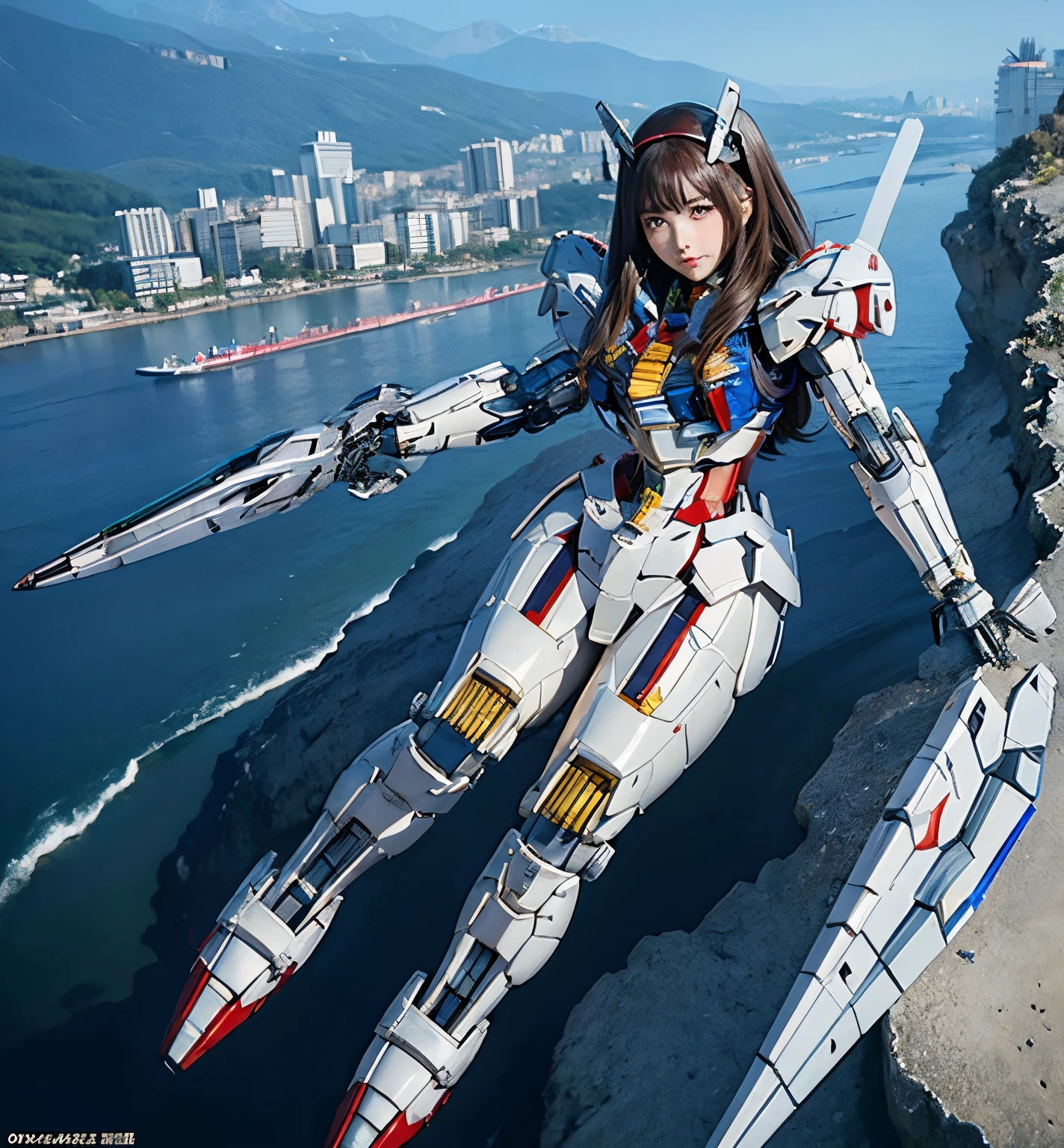 Textured skin, Super Detail, Attention to detail, high quality,high quality, High resolution, 1080p, hard disk, beautiful,(Gundam Aerial),Beautiful cyborg woman,Mecha Cyborg Girl,battle mode,Girl with a mechanical body,She wears a futuristic Gundam mecha,Full Body Shot