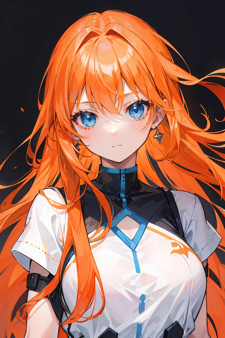 Orange hair, blue eyes, long hair, young girl, modern style, young girl