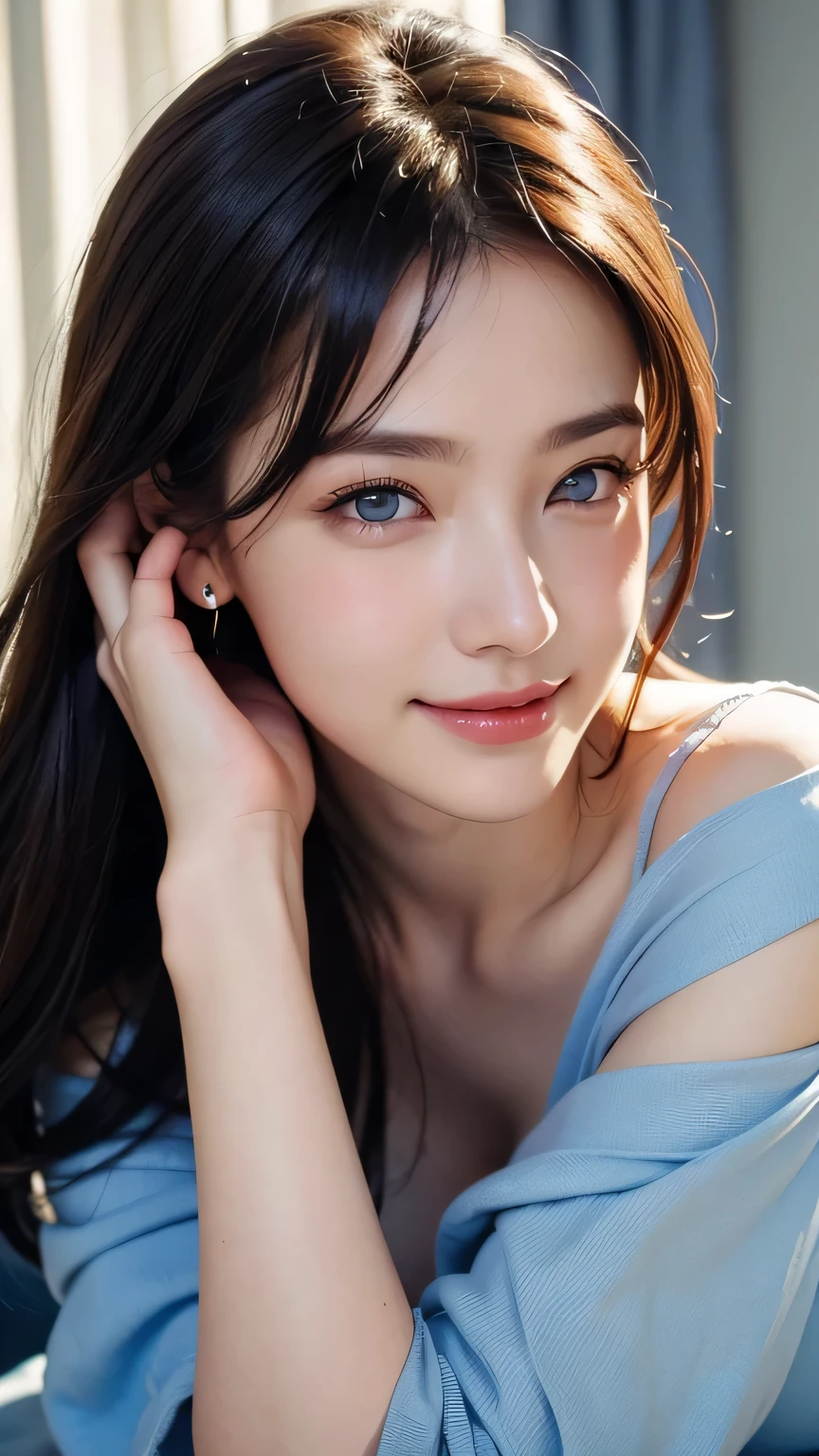 Non-NSFW、Realistic、Highest quality、Highest quality、masterpiece、Ultra-high resolution、RAW Photos、Realistic、Bright lighting、Face Light、Smooth Professional Lighting、Looking into the camera、alone、Adult female、Beautiful woman、Super Beauty、Realistic肌、Moisturized Skin、Realistic eyes and faces、Perfect model body shape、Beautiful Eyes、Big eyes、Inconspicuous tear bags、slim、No bra、Beautiful fingers、very short hair、Black Hair、Blue Eyes、Looks happy,(smiling:1.1)、(Both ears are hidden by hair)、Fantasy World, Small Ass, (Venus&#39;s Breast:1.3), A konigsreuter, (navy blazer:1.5), (red tie:1.5), (gray checked pleated mini skirt:1.5), (white thighhighs:1.5),(high heels:1.5)