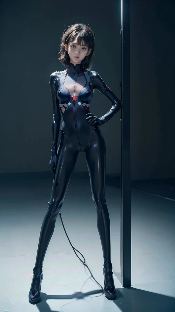 (((Evangelion, Tight full body plug suit, Low skin exposure))), beautiful girl, Short Hair, Small breasts, Slender body line, Ultra-detailed, (Professional photography techniques, Cinema Lighting, Detailed eyes and face:1.5), (Highest quality, 8K, masterpiece:1.2, RAW Photos), (Reality:1.37), (Gaze at the viewer, blush), (Detailed hands)