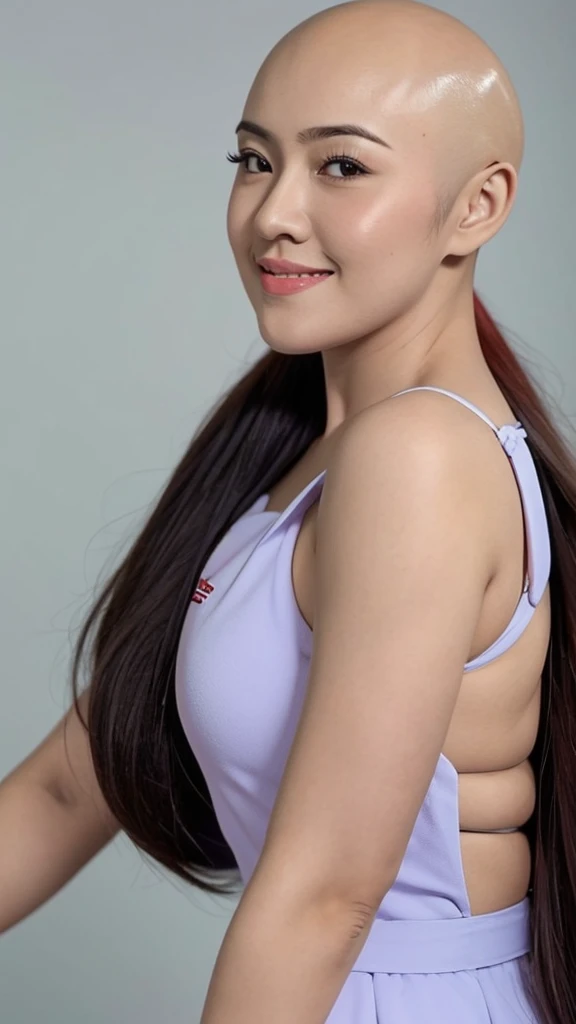 ((high detail)), ((best quality)), Malaysian, 1 female,(( bald with some long hair)), singing