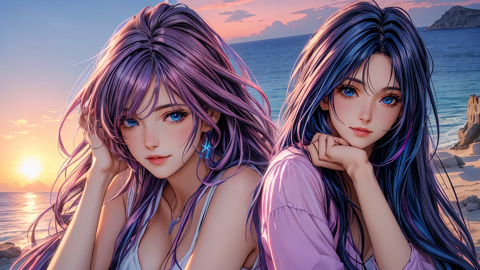 (best quality, 8K, masterpiece:1.3), pretty Woman, 1 girl, beautiful face, (Sexy), Dark-blue hair, blunt bangs short hair, white casual dress, Ultra-detailed face, Detailed lips, super detailed eyes, double eyelids, long upper eyelashes, Soft skin, HD skin, Mediterranean, Vacation Homes, pier, seaside, Water Street, 8k, Super detailed, best quality detail, retina, Ultra-high resolution, masterpiece, ccurate