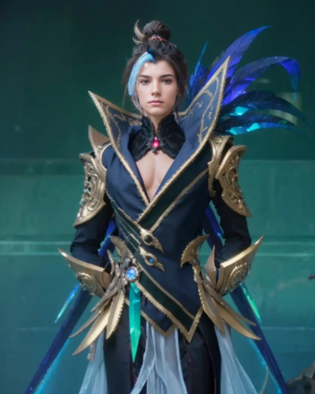 (Intricate Details, Masterpiece, Best Quality, High Resolution, 8k), (1man), (male:1.2), , dandy face, finely detailed eyes and face, toned body, masculine appeal, commanding presence, hot stud, bulging biceps and triceps, well-developed quadriceps and hamstrings, light skin, burgundy straight layered bangs hair, aquamarine eyes,  ornate details,  portrait, solo, half shot, looking down, detailed background, detailed face, (cogpunkai, cogpunk theme:1.1),  tech-mage,   [magic|technology], melding of spellcraft and advanced technology,  intricate [spellcasting clothes|mechanical gear], gear shaped glyphs,  ancient crystals,  [gears|ancient spell],  floating particles,  [innovative|enchanting] aura, high tech vehicle in background,   , finely detailed background, Depth of Field, VFX, young man and handsome