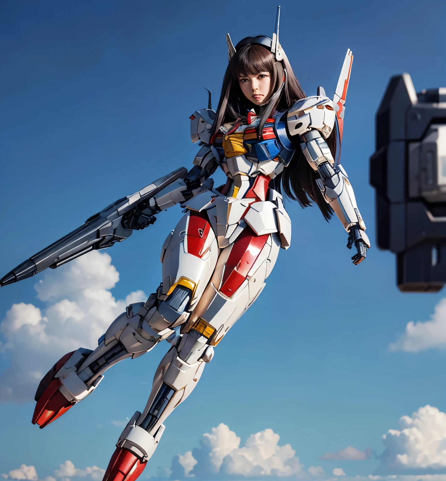 Textured skin, Super Detail, Attention to detail, high quality,high quality, High resolution, 1080p, hard disk, beautiful,(Gundam Aerial),Beautiful cyborg woman,Mecha Cyborg Girl,battle mode,Girl with a mechanical body,She wears a futuristic Gundam mecha,Full Body Shot