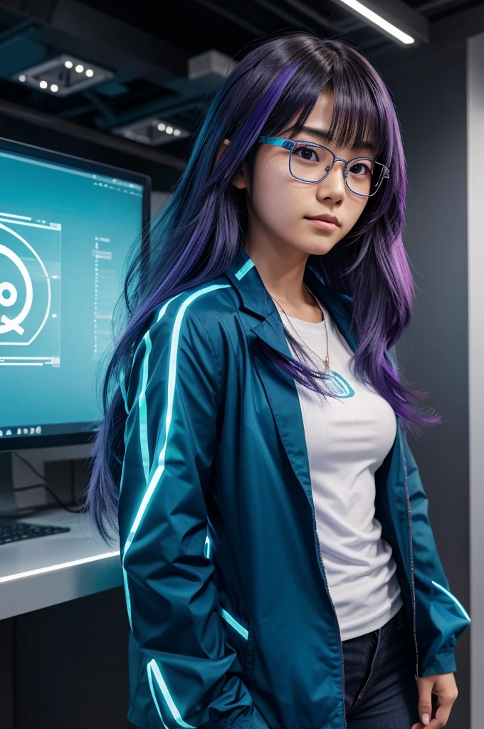 Absolutely! Here’s a concept for an anime character:
### Name: **Aiko Nakamura**
#### Background:
Aiko Nakamura is a high school student in a futuristic world where programming skills are crucial for survival. She comes from a family of legendary coders, but she’s determined to carve her own path and prove her abilities on her own terms.
#### Appearance:
- **Hair:** Long, flowing hair that transitions from deep blue at the roots to a vibrant purple at the tips.
- **Eyes:** Bright green, with a subtle digital glow that hints at her coding prowess.
- **Clothing:** Aiko wears a modern with a tech twist. Her blazer has embedded LED patterns that change color based on her mood. She also has a pair of sleek, high-tech glasses that display code and holographic interfaces.