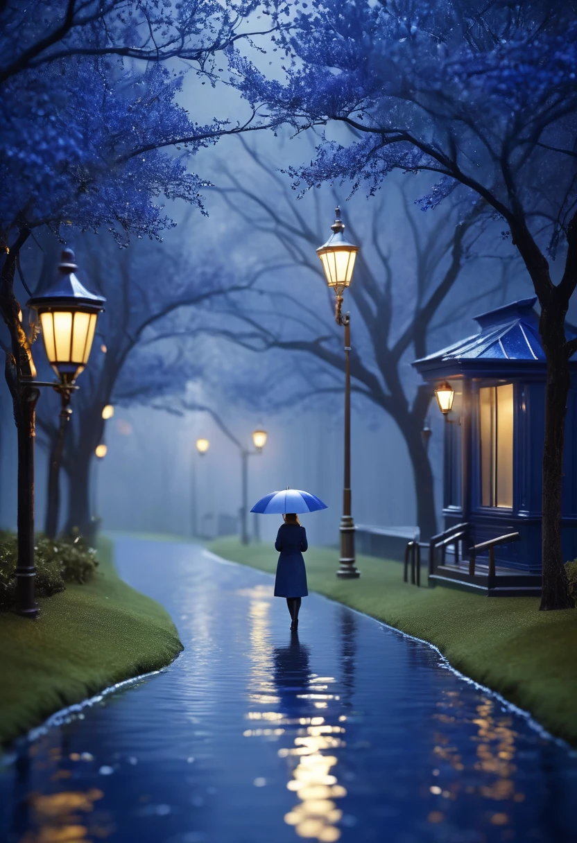 Rainy day background, Miniature illumination style, Igor Zenin, Light bronze and indigo, Pegi Nicole MacLeod, Calm your mind、Introspective aesthetics, Fascinating lighting, Joel Robison