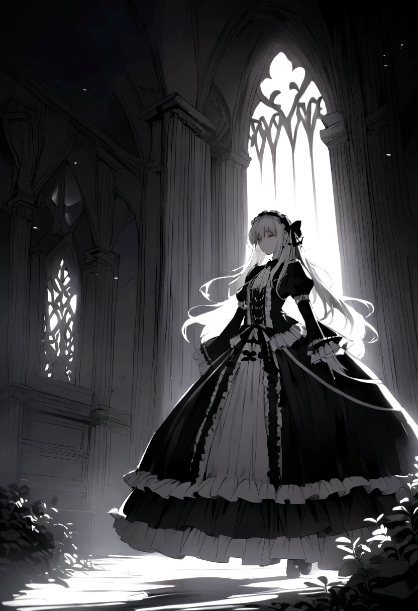 Lolita(Gothic Lolita Costume、Black and White、low length、Gal)