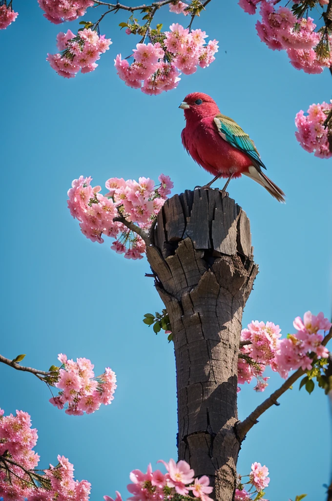 colorful bird perched on a branch of a tree with pink flowers, beautiful and colorful, colorful birds, beautiful colorful, colorful bird with a long, colorful hd photo, very colorful, 