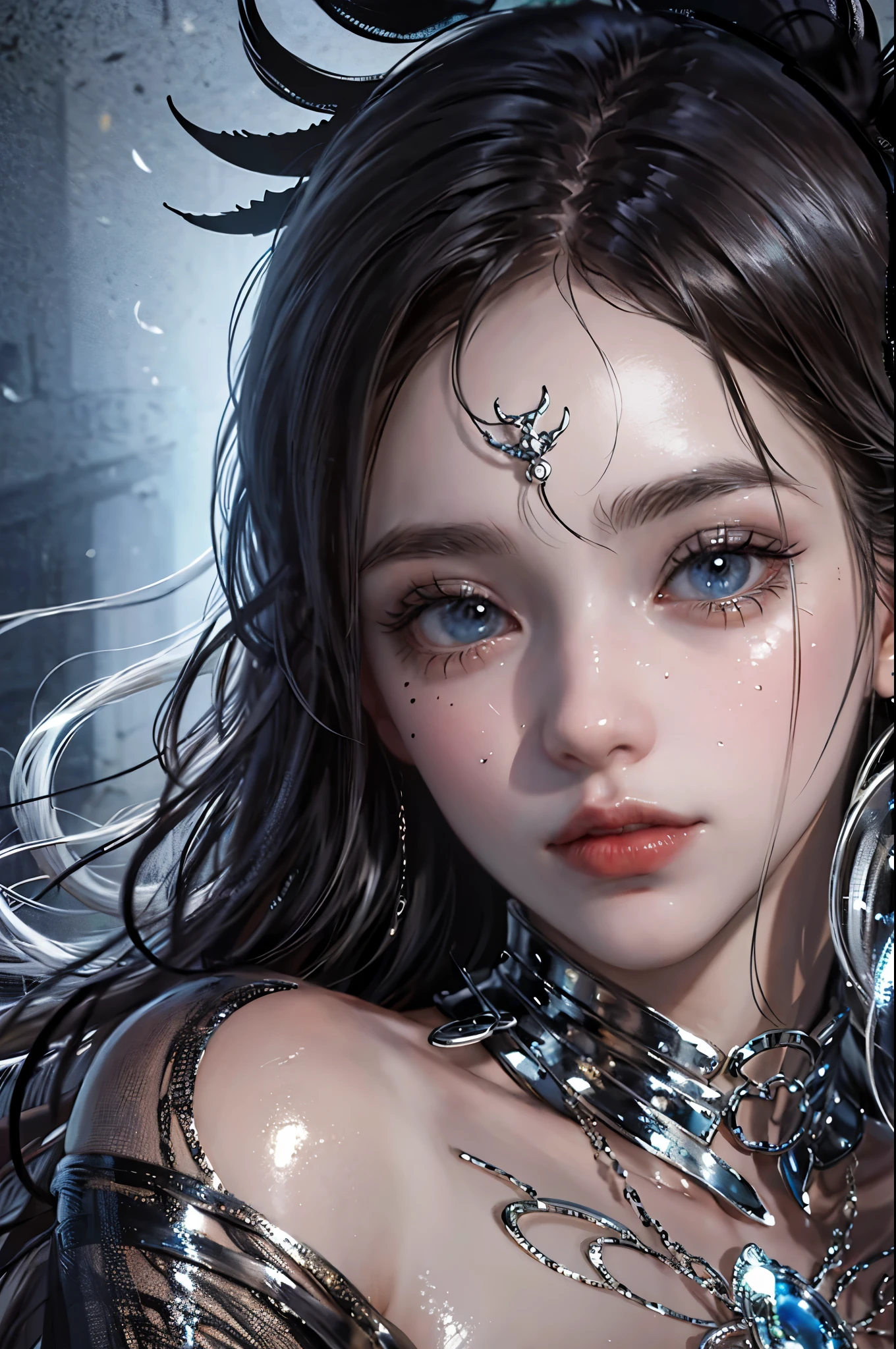 A girl,petite,realisticlying,The upper part of the body,Realistis,Floating hair,Detailed face --auto