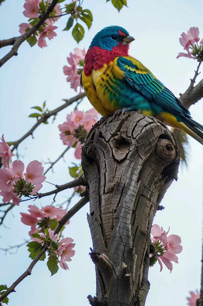 colorful bird perched on a branch of a tree with flowers , beautiful and , birds beautiful color, bird with a long, colorful hd photo, very colorful, 