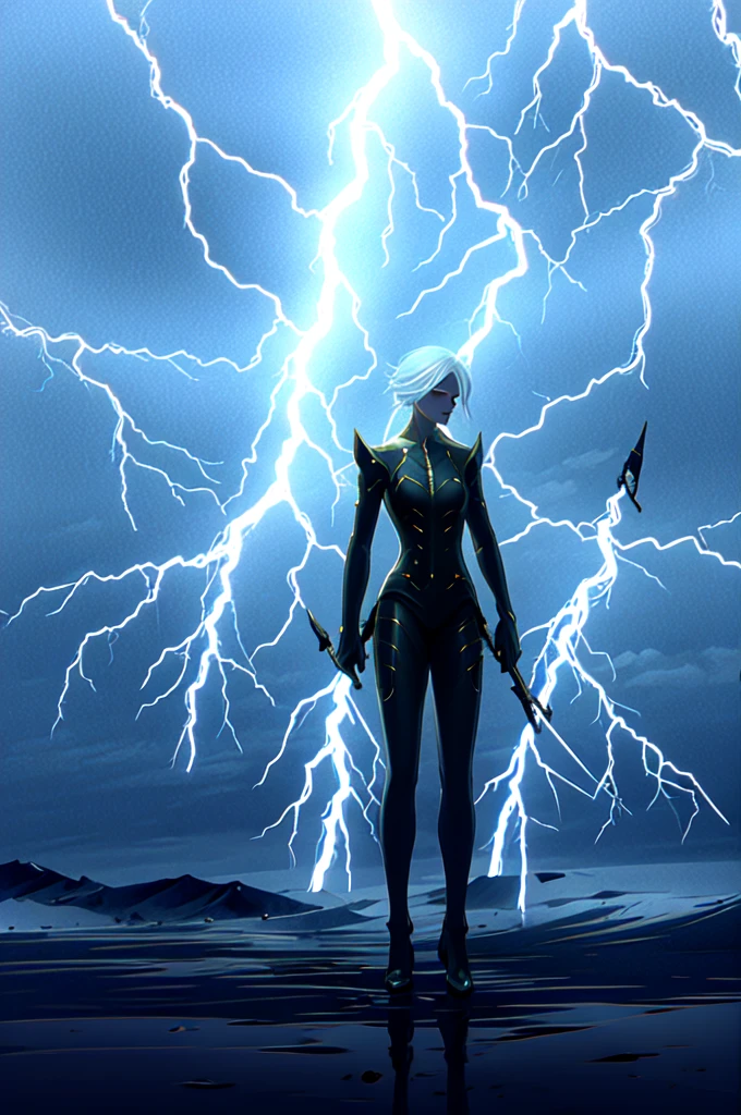 Portrait shoot of a 15-year-old age boy with an albino skin tone. He is an engineer and artificer, without facial or body hair. His hair is short and straight, colored white. The boy is wearing a futuristic cyberpunk in black and blue, futuristic style clothes, adorned with white lightning patterns. He is surrounded by an aura of white lightning, with a background featuring a scenery of rapid lightning and thunder. Thunder powers. Realistic, stunning realistic photograph, 3d render, octane render, intricately detailed, cinematic, trending on artstation, Isometric, Centered hipereallistic cover photo, awesome full color, hand drawn, dark, gritty, mucha, klimt, erte 12k, high definition, cinematic, neoprene, behance contest winner, portrait featured on unsplash, stylized digital art, smooth, ultra high definition, 8k, unreal engine 5, ultra sharp focus, intricate artwork masterpiece, ominous, epic, trending on artstation, by artgerm, h. r. giger and beksinski, highly detailed, vibrant, 8k