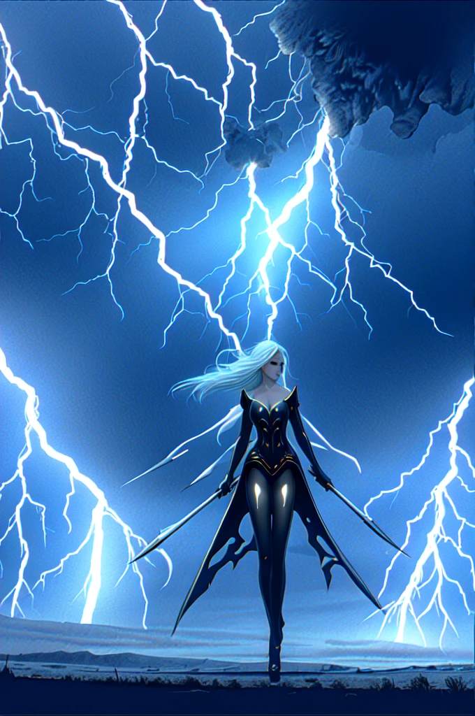 Portrait shoot of a 15-year-old teenage boy with an albino skin tone. He is an engineer and artificer, without facial or body hair. His hair is short and straight, colored white. The boy is wearing a futuristic cyberpunk in black and blue, futuristic style clothes, adorned with white lightning patterns. He is surrounded by an aura of white lightning, with a background featuring a scenery of rapid lightning and thunder. Thunder powers. Realistic, stunning realistic photograph, 3d render, octane render, intricately detailed, cinematic, trending on artstation, Isometric, Centered hipereallistic cover photo, awesome full color, hand drawn, dark, gritty, mucha, klimt, erte 12k, high definition, cinematic, neoprene, behance contest winner, portrait featured on unsplash, stylized digital art, smooth, ultra high definition, 8k, unreal engine 5, ultra sharp focus, intricate artwork masterpiece, ominous, epic, trending on artstation, by artgerm, h. r. giger and beksinski, highly detailed, vibrant, 8k