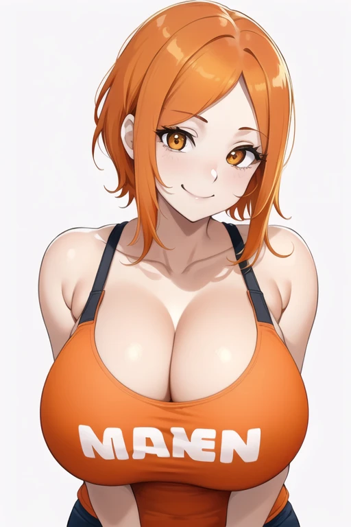 1 girl, Alone, Upper part of the body,
Orange hair, wide,
orange eyes, long eyelashes, thick eyelashes, looking at the viewer,
SMILE,
Argentina national team shirt,
White background, simple background, ((busty1.87,)) (giant breasts:1.2), light blue and white color